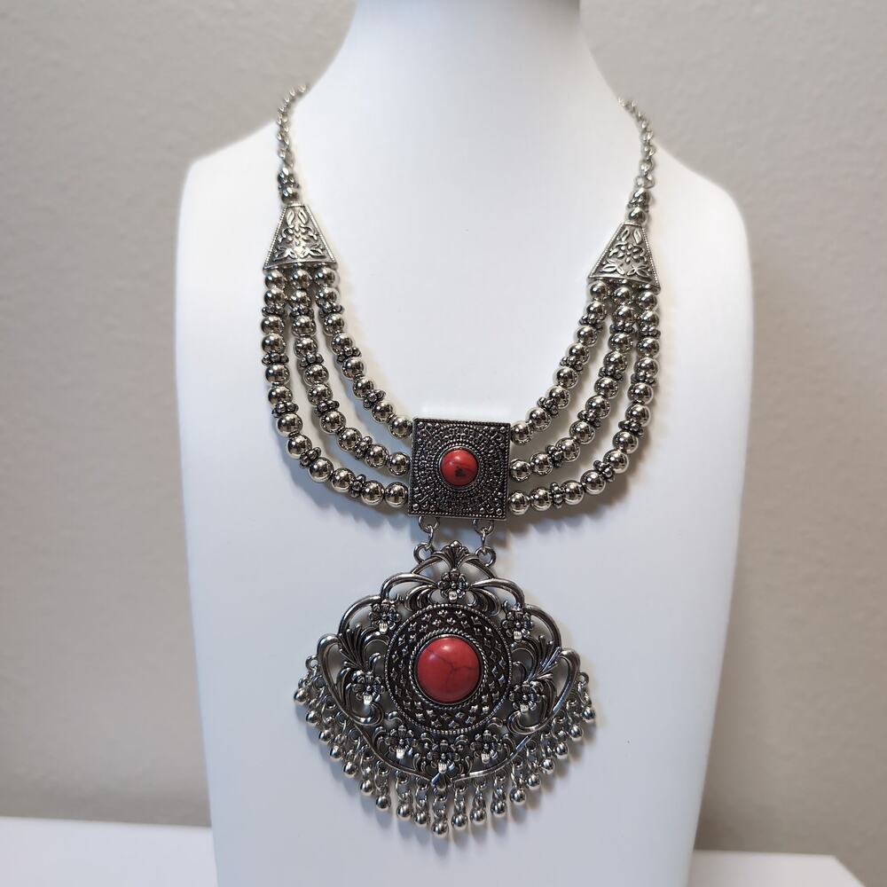 Silver-Tone Layered Necklace Statement